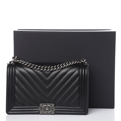 Chanel Caviar Chevron Quilted New Medium Boy Flap Black 10 of 11