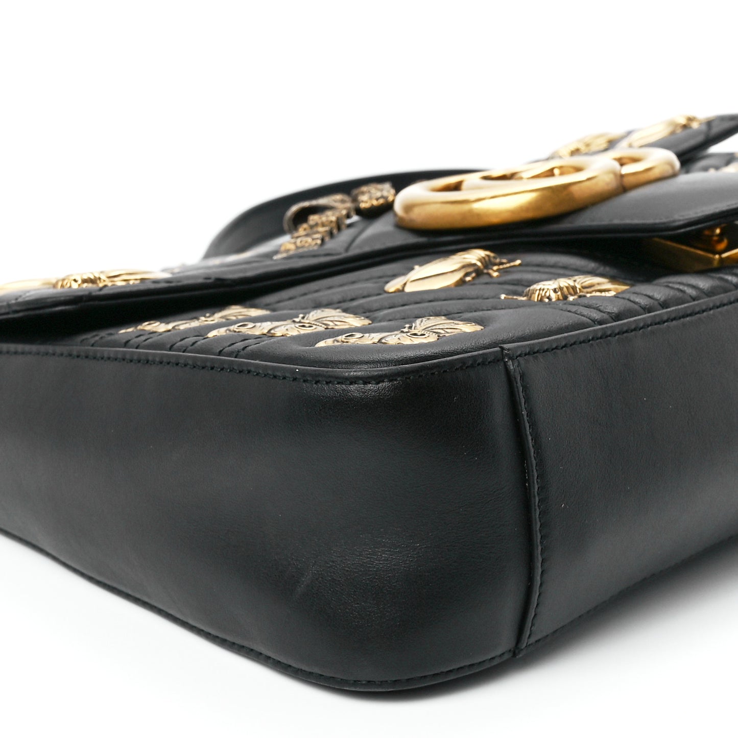 Calfskin Matelasse Animal Studs Medium GG Marmont Shoulder Bag Black