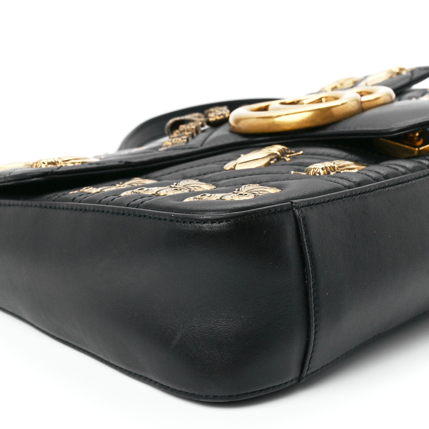 Gucci Calfskin Matelasse Animal Studs Medium GG Marmont Shoulder Bag Black 10 of 11