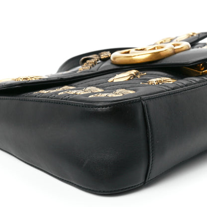 Gucci Calfskin Matelasse Animal Studs Medium GG Marmont Shoulder Bag Black 10 of 11