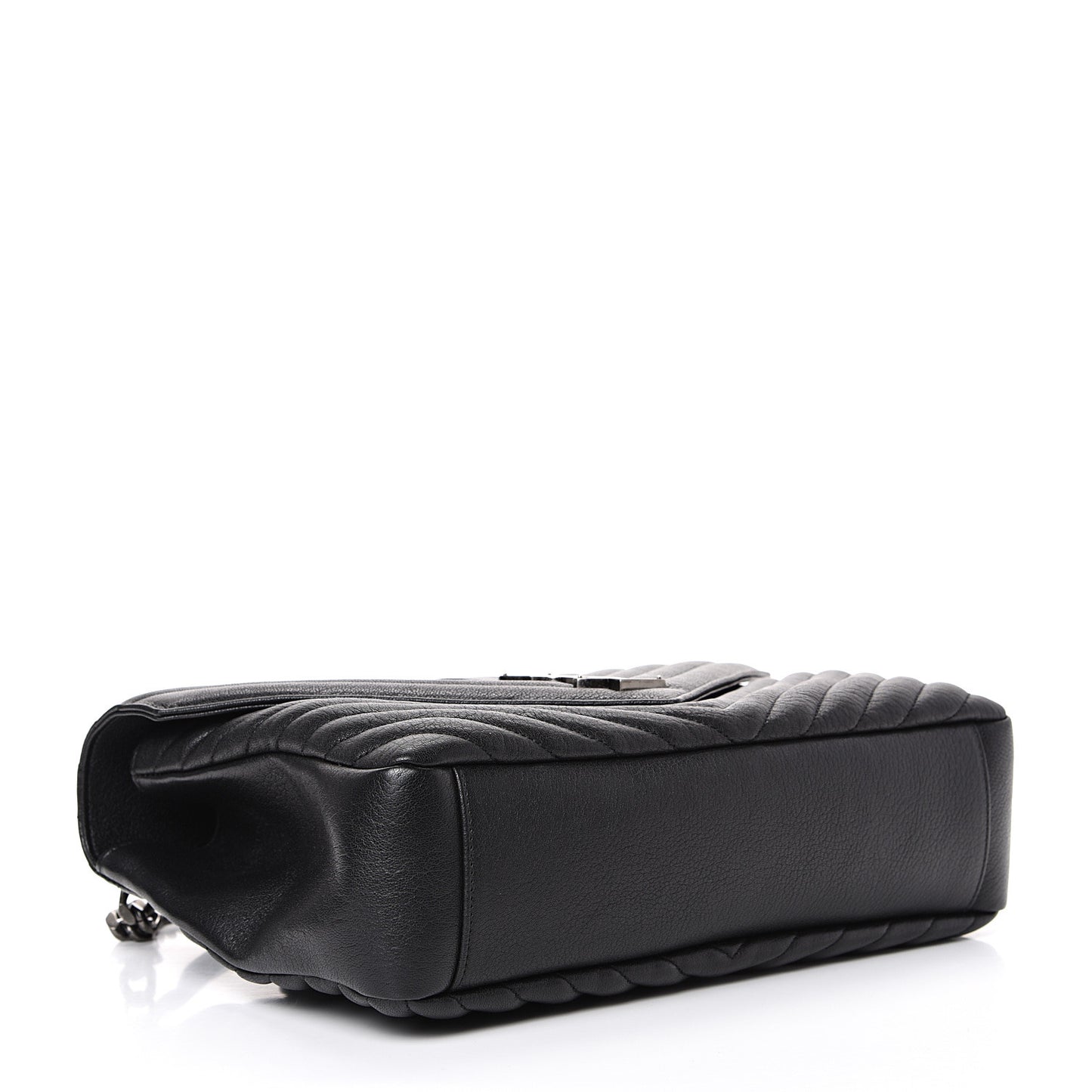 Sheepskin Matelasse Chevron Monogram Large College Satchel Black