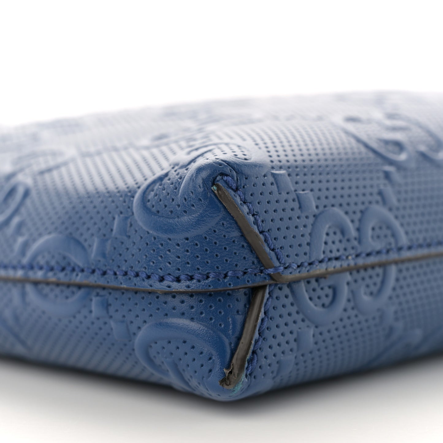 Calfskin GG Tennis Embossed Medium Wristlet Messenger Bag Intense Metal Blue