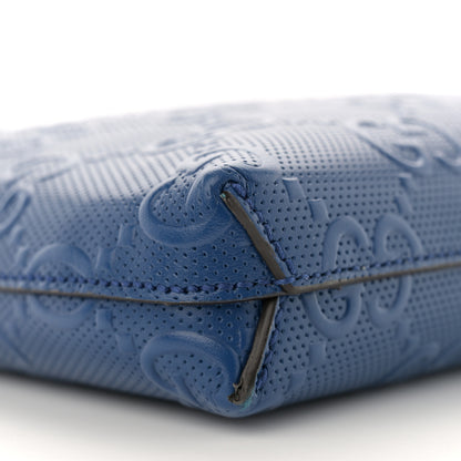 Gucci Calfskin GG Tennis Embossed Medium Wristlet Messenger Bag Intense Metal Blue 9 of 12