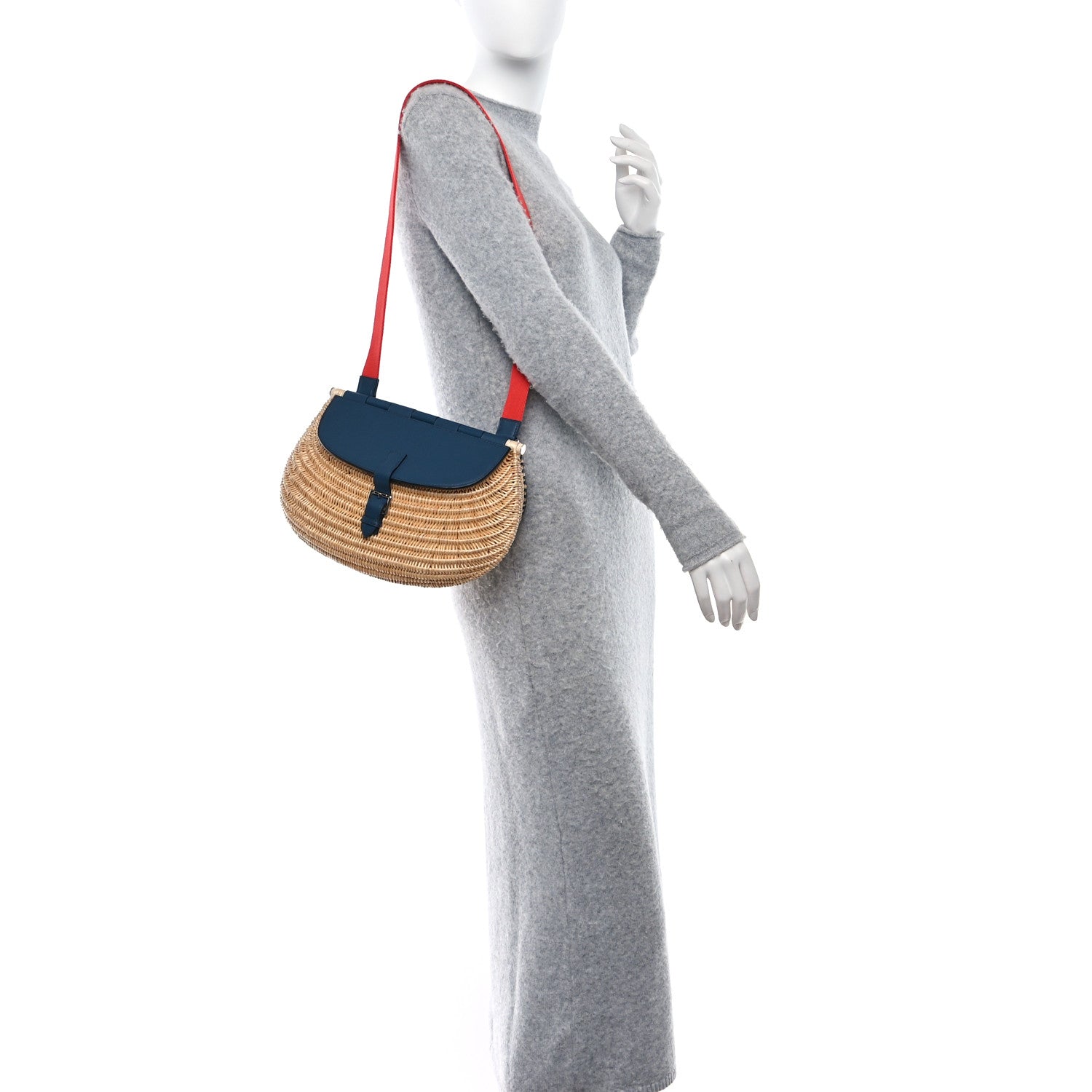 Hermes Swift Wicker Picnic Fishing Bag Bleu de Prusse 2 of 9