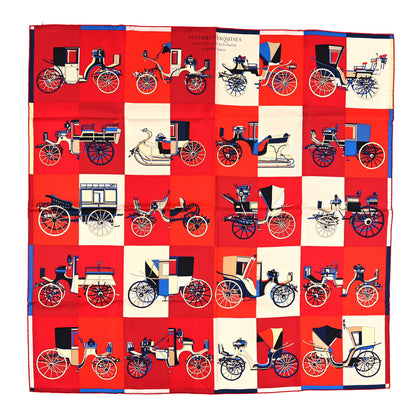 Hermes Silk Voitures Exquises Scarf 90 Rouge Creme Bleu 1 of 4