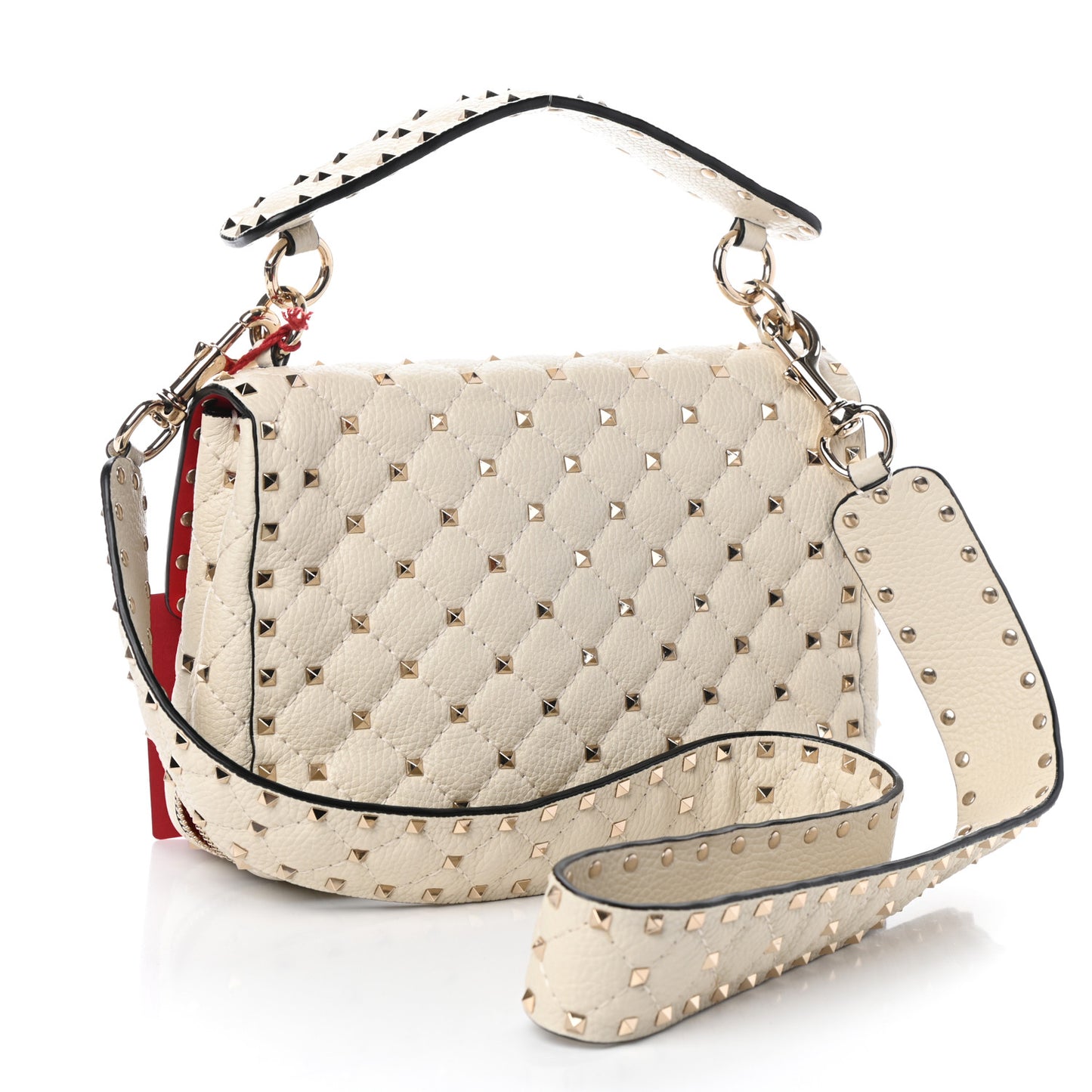 Grained Calfskin Medium Rockstud Spike Shoulder Bag Light Ivory