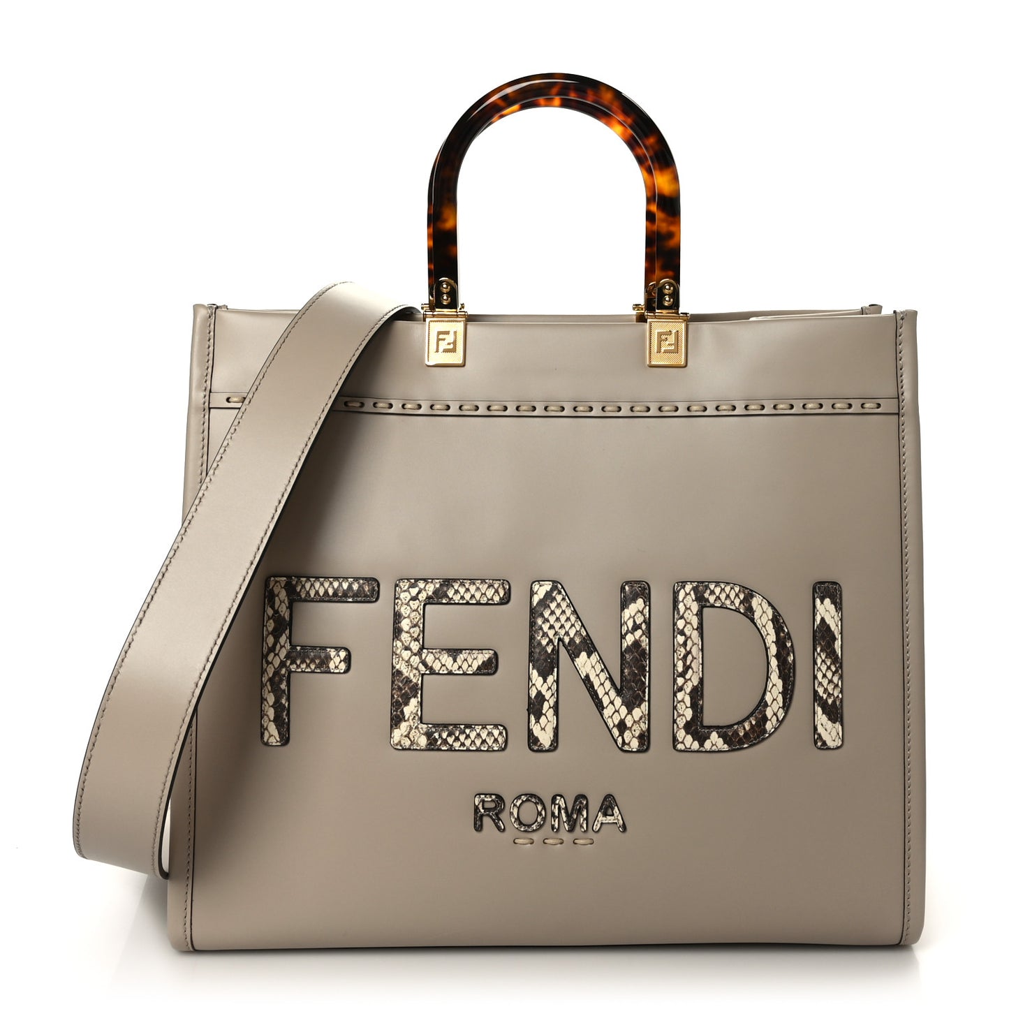 Vitello King Plexiglass Elaphe Python Print Logo Medium Fendi Sunshine Shopper Tote Nuvola Daisy Roccia
