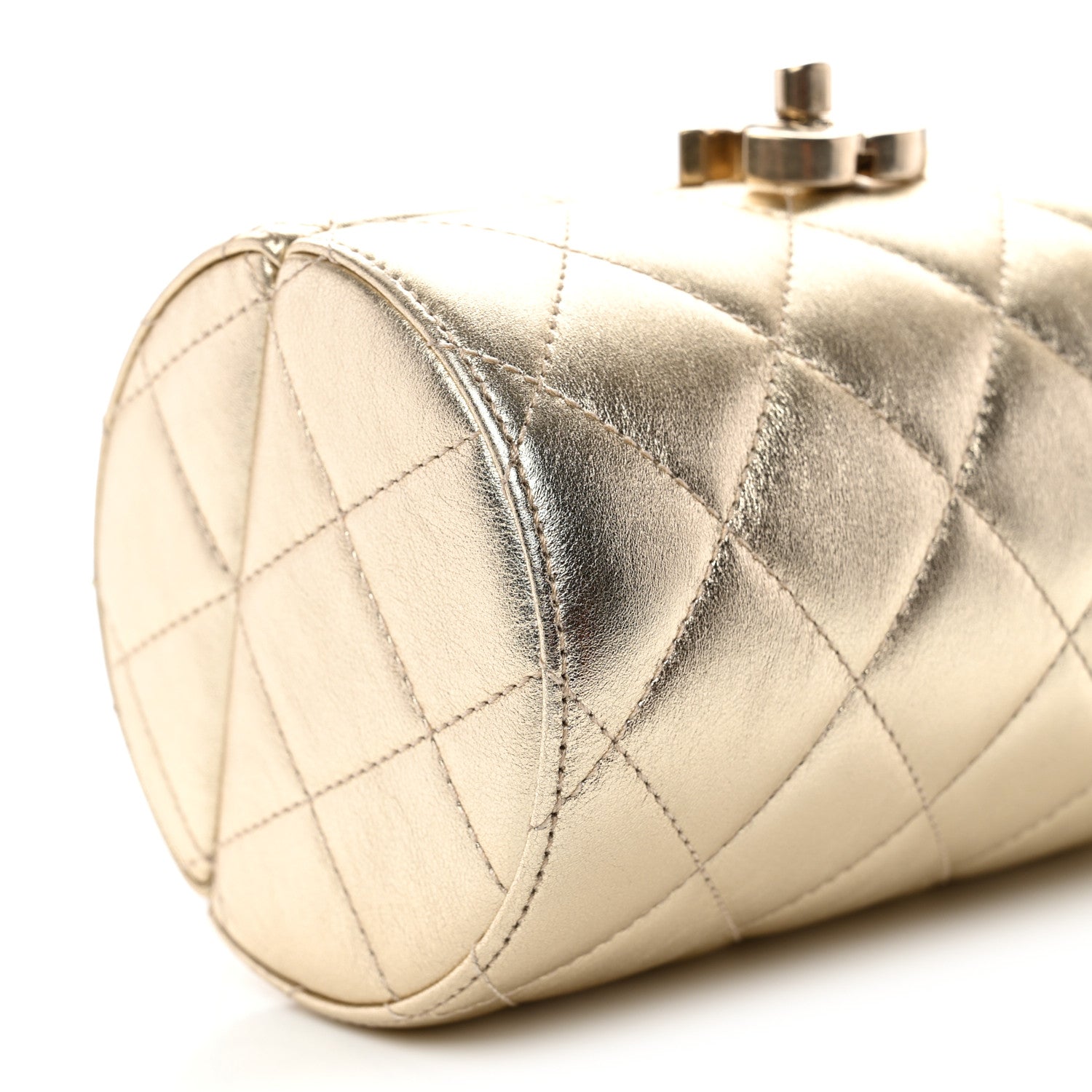 Chanel Metallic Lambskin Quilted Barrel Crossbody Bag Gold 1842990