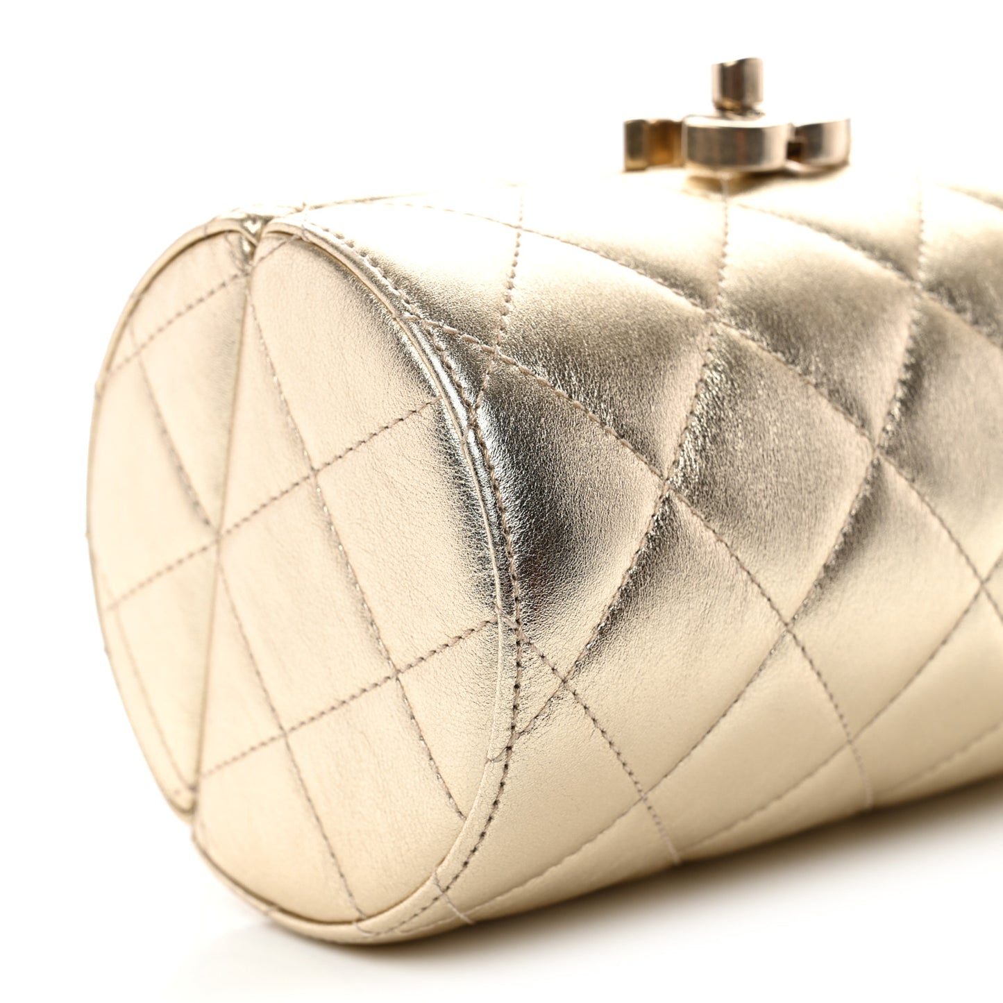 Metallic Lambskin Quilted Barrel Crossbody Bag Gold
