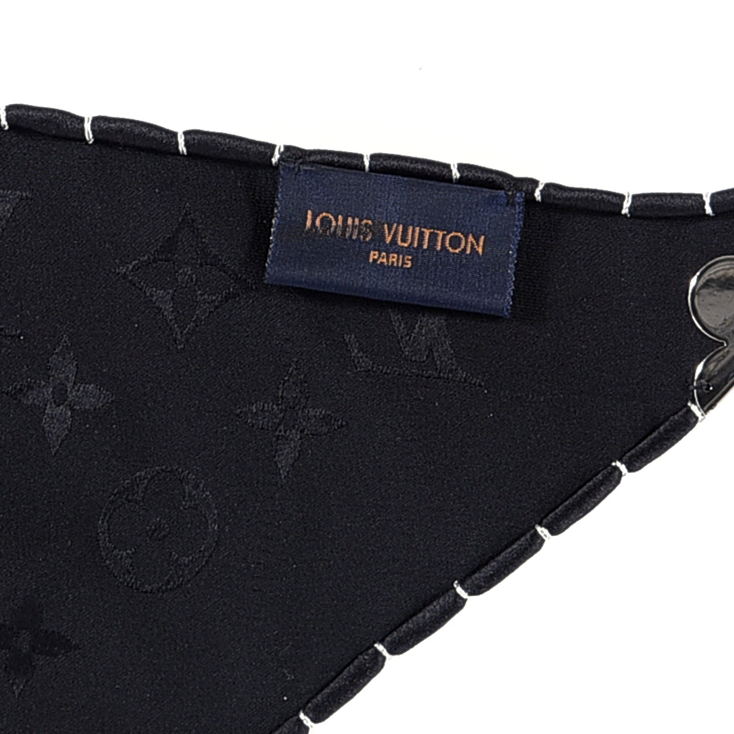 Silk Strass Monogram Flower Crown Triangle Scarf Black