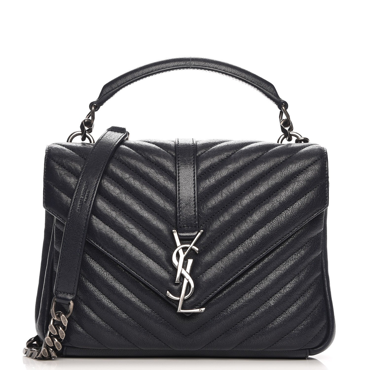 Saint Laurent Sheepskin Matelasse Chevron Monogram Medium College Bag Deep Marine 1 of 7