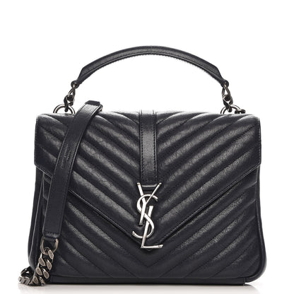 Saint Laurent Sheepskin Matelasse Chevron Monogram Medium College Bag Deep Marine 1 of 7