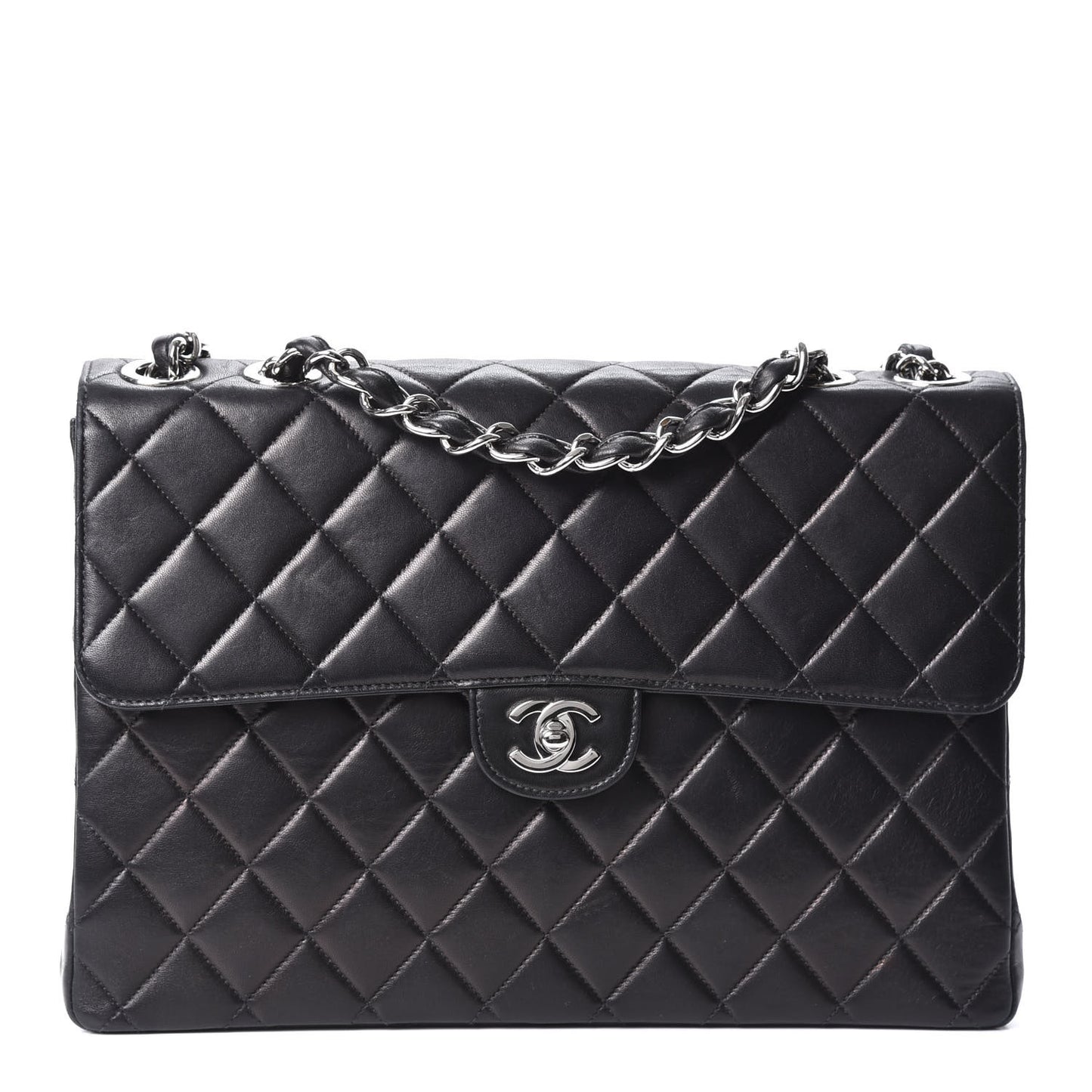 Lambskin Quilted Jumbo Single Flap Black
