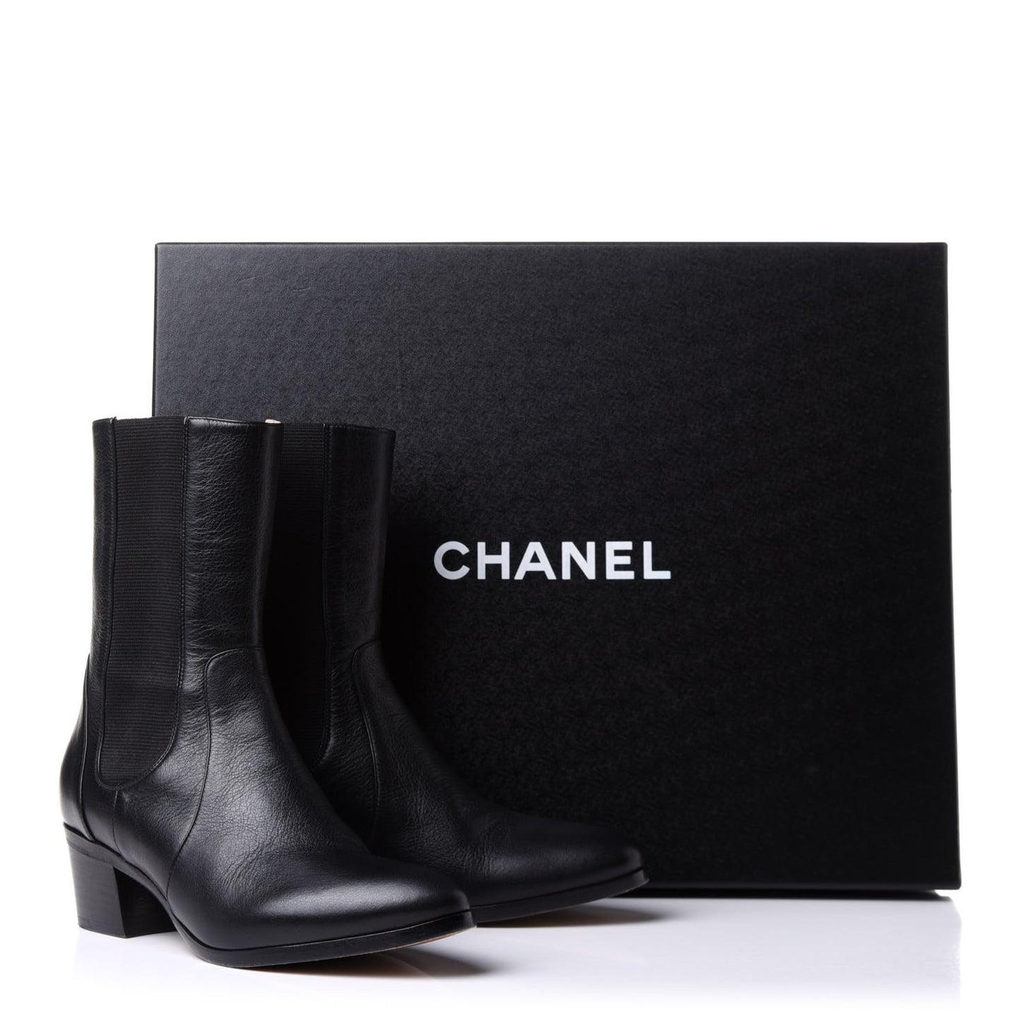 Calfskin Elastic Short Boots 37 Black