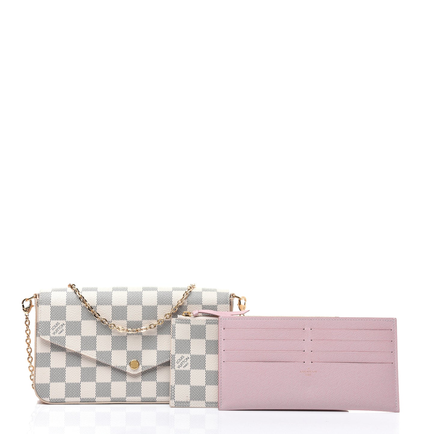 Damier Azur Pochette Felicie Chain Wallet Rose Ballerine