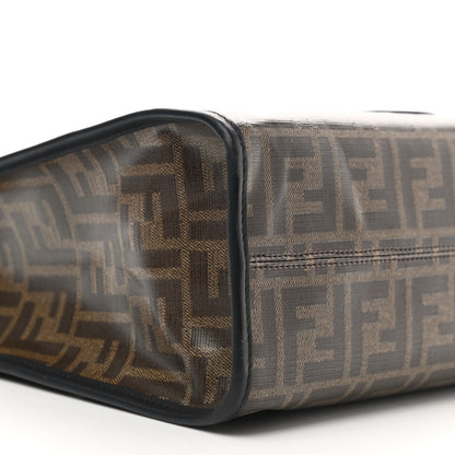 Fendi Glazed Fabric Vitello Century Plexiglass FF 1974 Stamp Patch Small Runaway Shopper Tote Mogano Panna Black 9 of 10