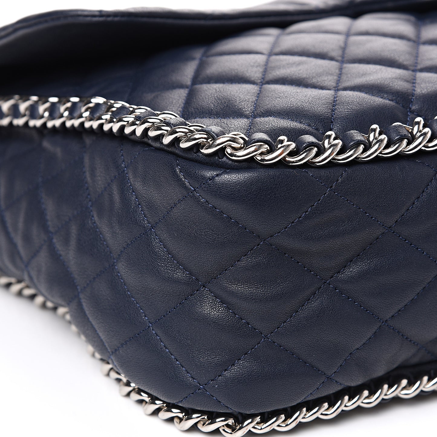Washed Lambskin Quilted Chain Around Maxi Flap Dark Navy Blue