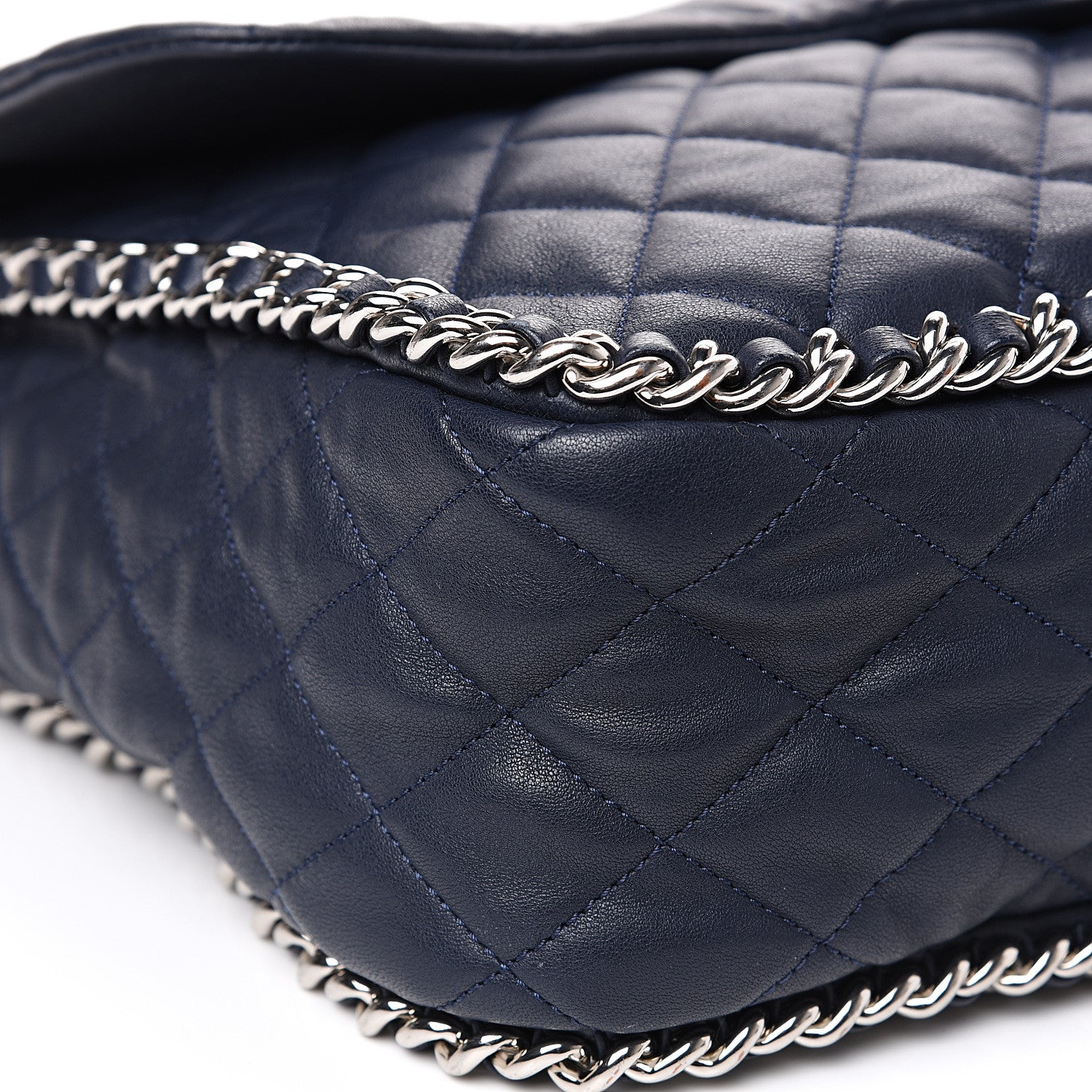 Chanel Washed Lambskin Quilted Chain Around Maxi Flap Dark Navy Blue 7 of 14