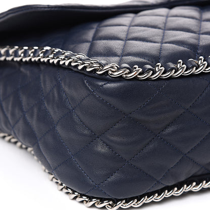 Chanel Washed Lambskin Quilted Chain Around Maxi Flap Dark Navy Blue 7 of 14