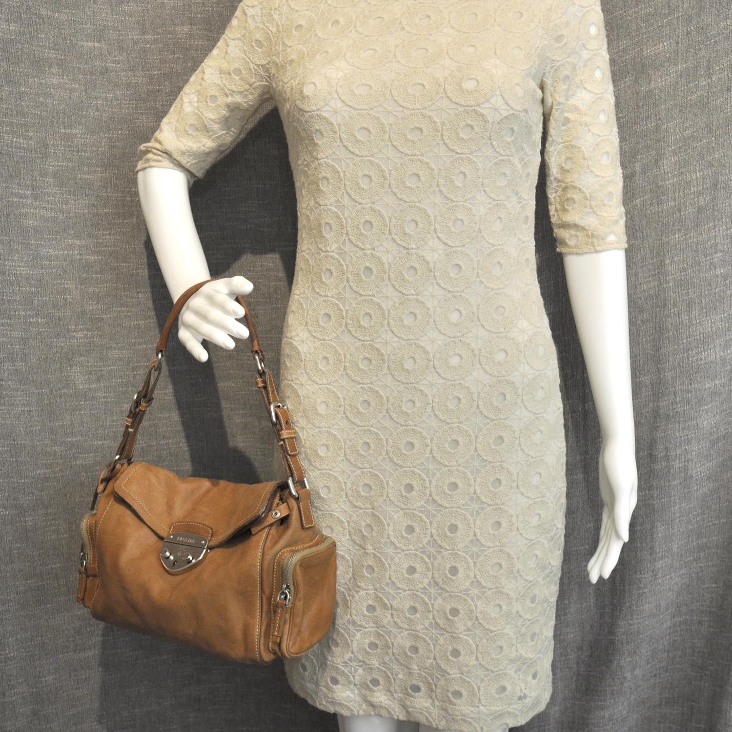 Prada Leather Pushlock Flap Shoulder Bag 2 of 9