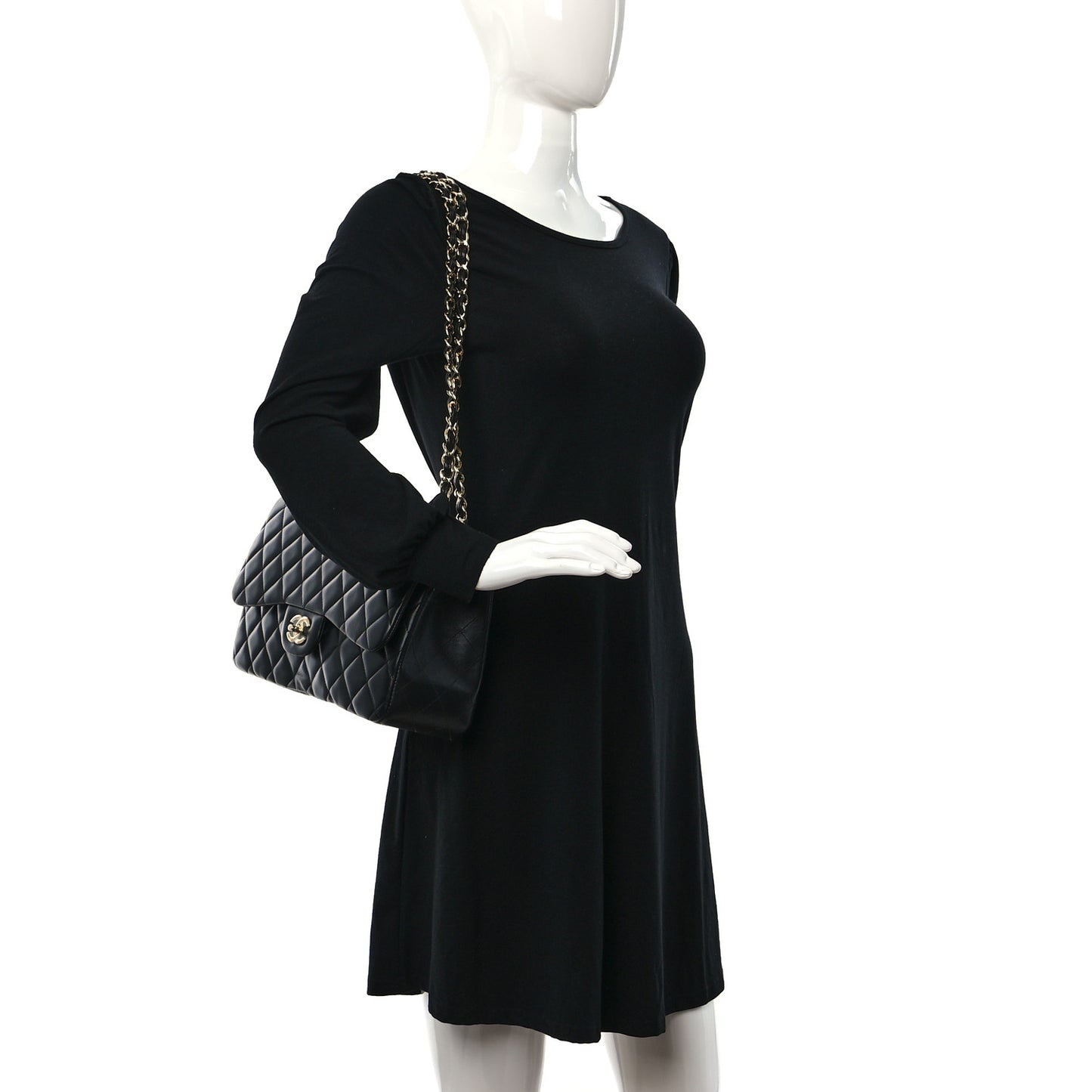 Lambskin Quilted Jumbo Double Flap Black
