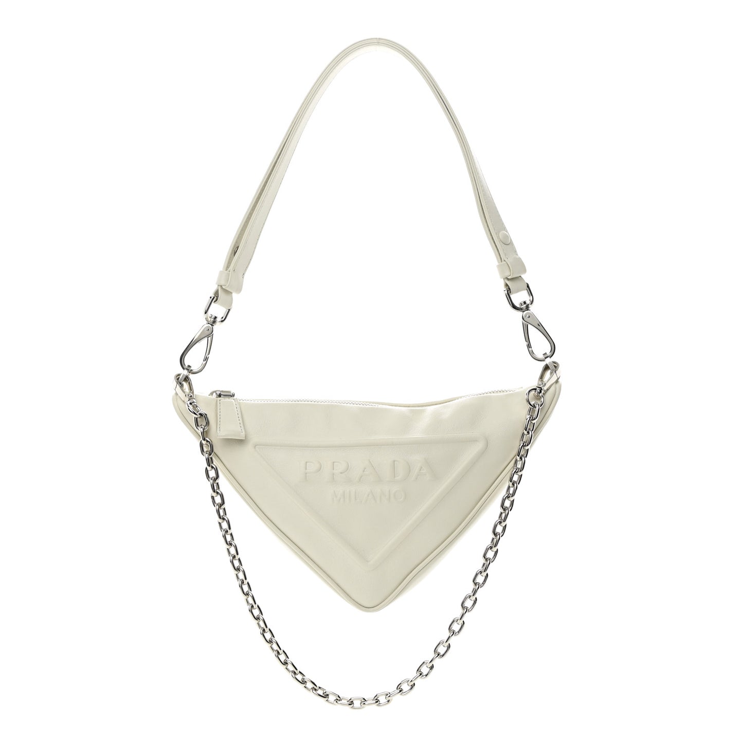 Grace Lux Triangle Logo Embossed Mini Triangle Bag White