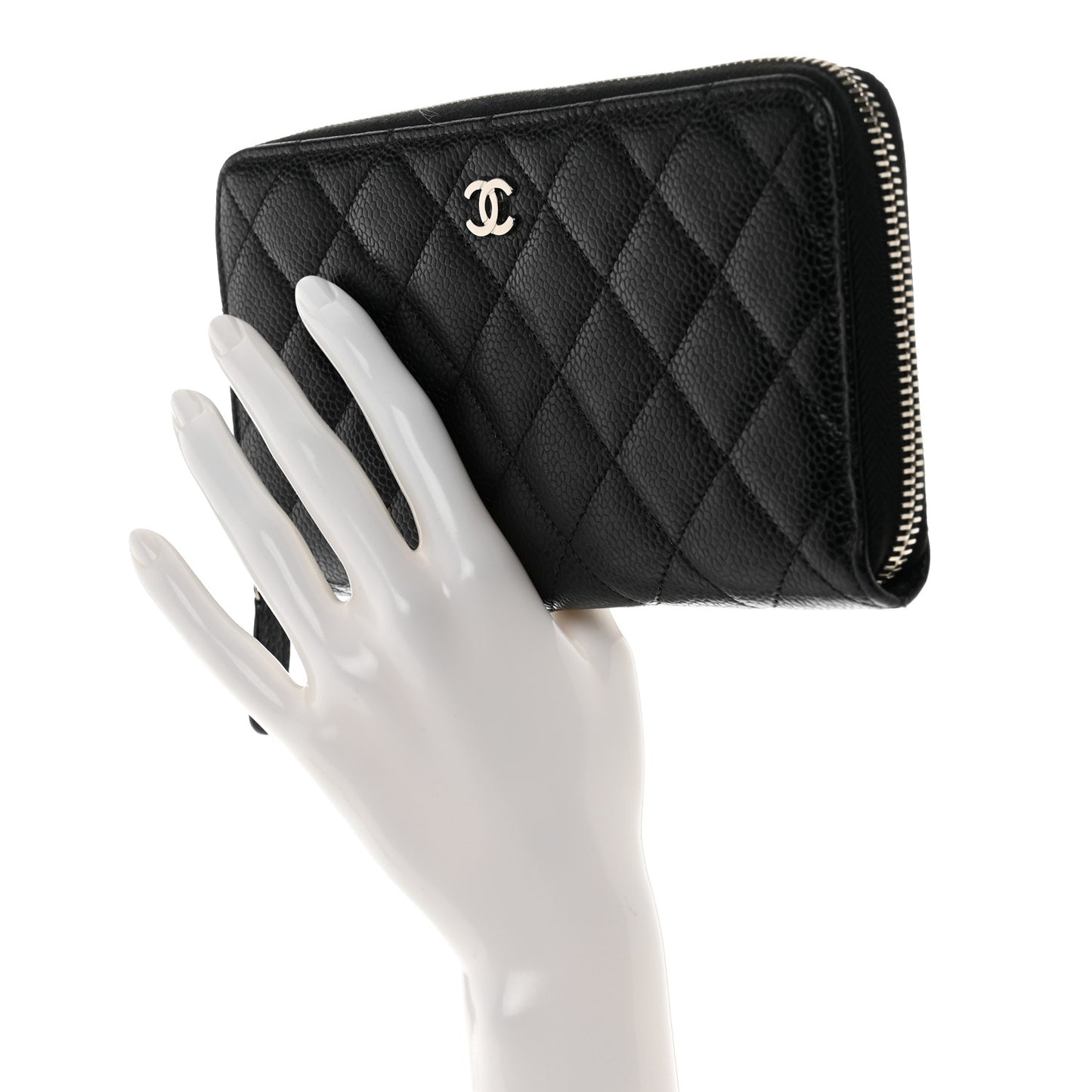 Caviar Quilted Large Gusset Zip Around Wallet Black