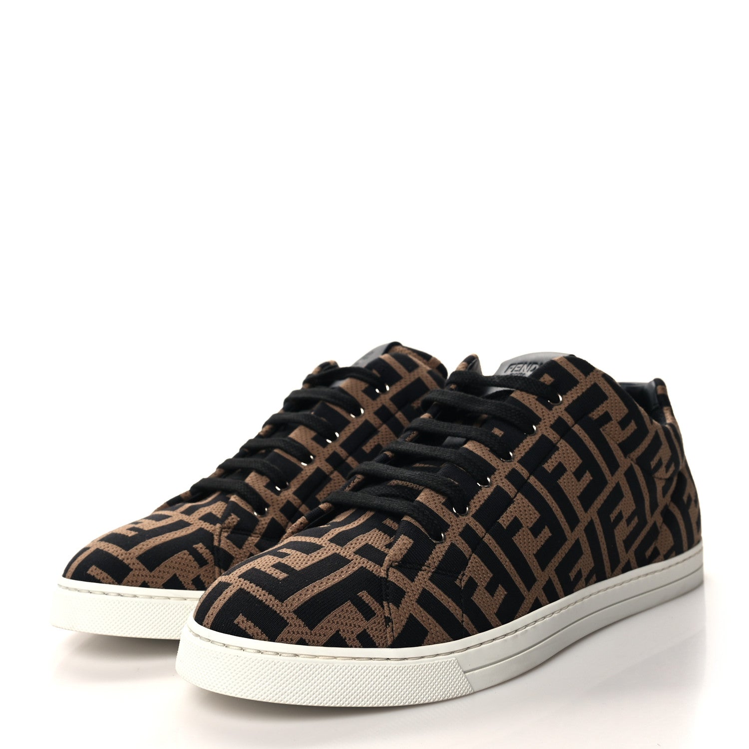 Fendi Tech Fabric FF Mens Lace Up Low Top Sneakers 8 Tobacco Black 3 of 8