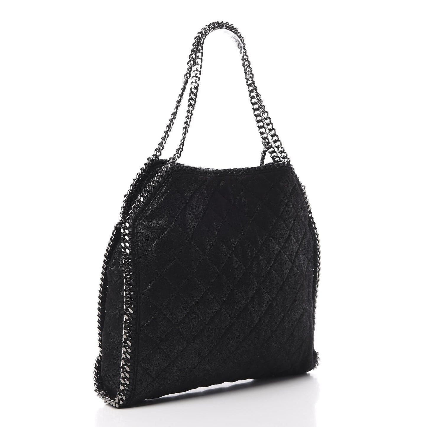 Metallic Shaggy Deer Quilted Small Falabella Tote Black