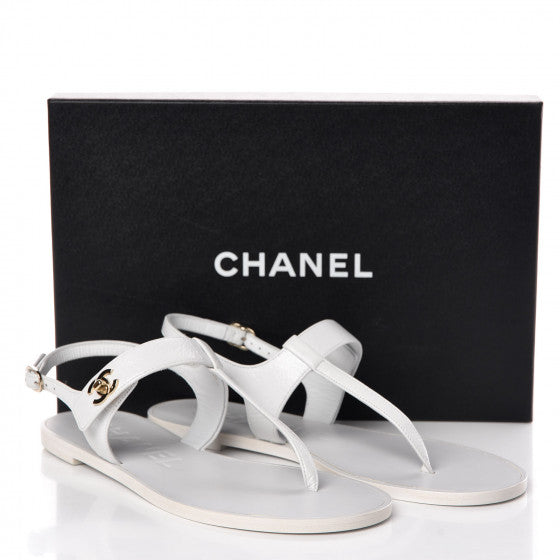 Lambskin CC Thong Sandals 39 White