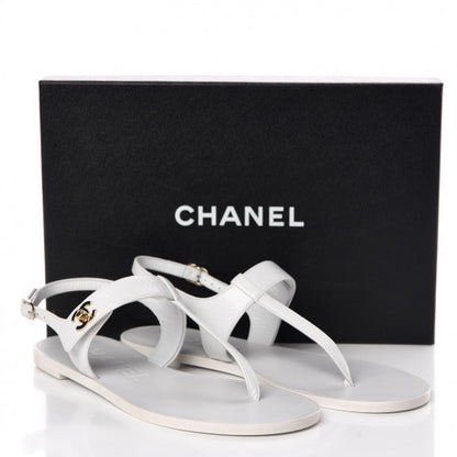 Chanel Lambskin CC Thong Sandals 39 White 9 of 9