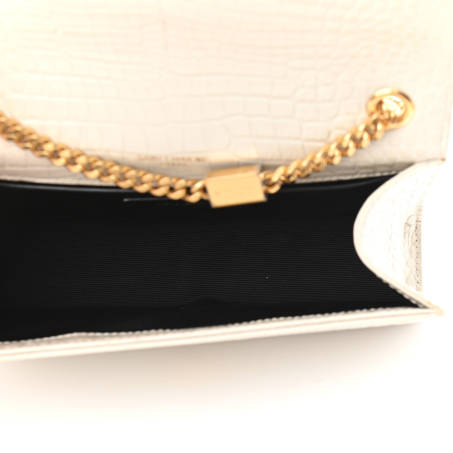 Saint Laurent Calfskin Crocodile Embossed Small Classic Monogram Kate Tassel Satchel Crema Soft 5 of 8