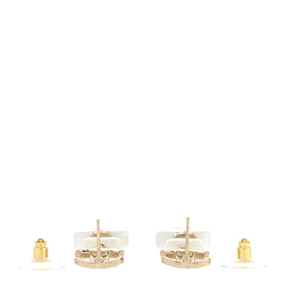 Chanel Pearl Resin Crystal CC No 5 Perfume Bottle Drop Earrings Gold Pearly White 3 of 5