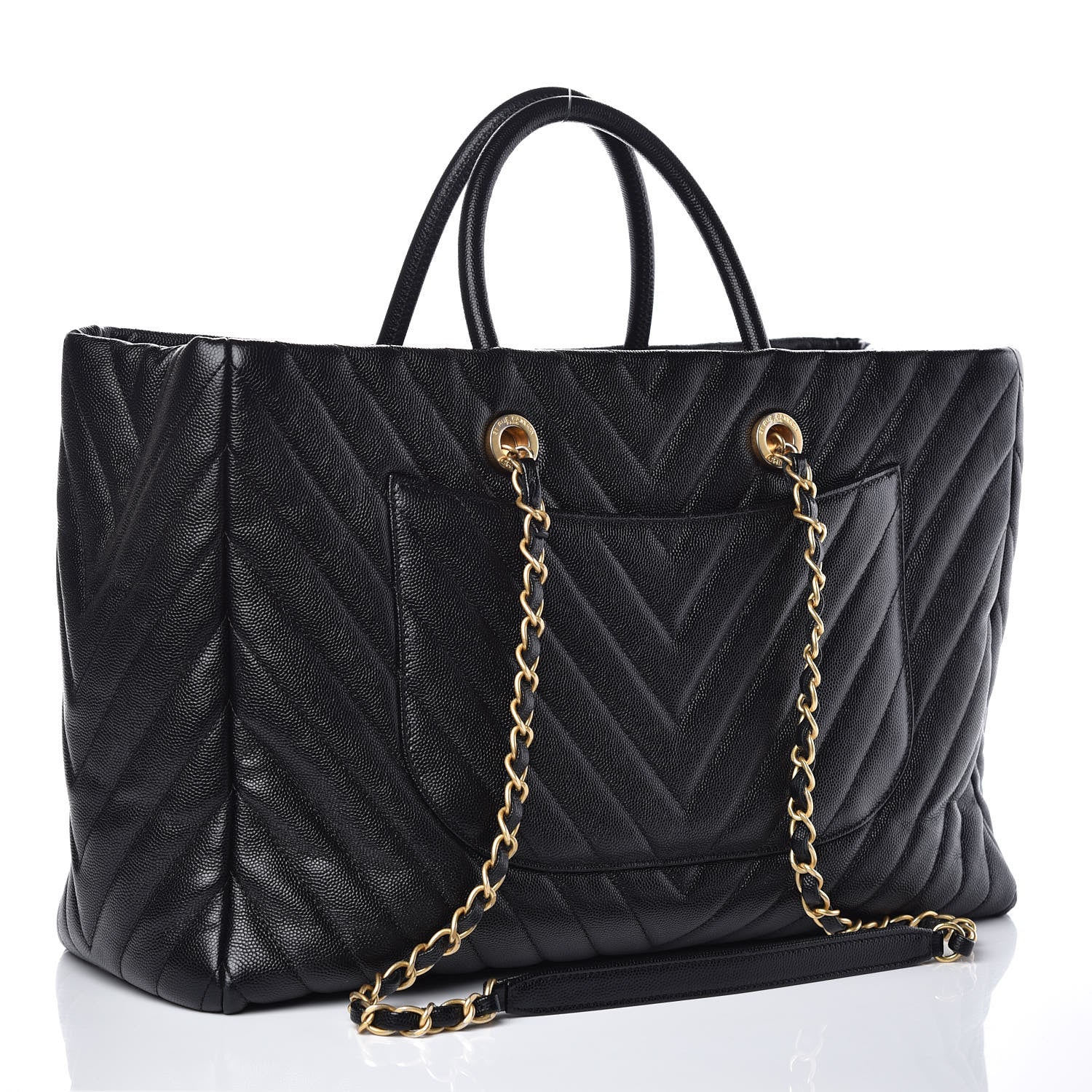 Chanel Caviar Chevron Quilted Coco Handle Shopping Tote Black 3 of 13