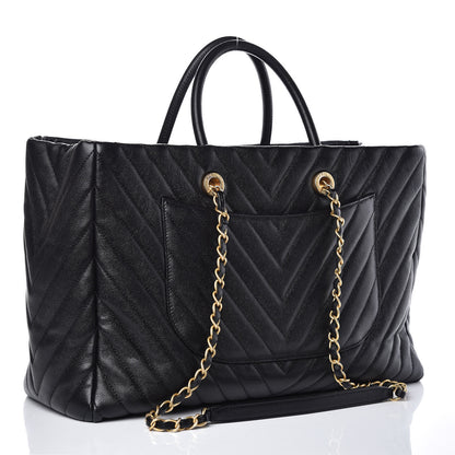 Chanel Caviar Chevron Quilted Coco Handle Shopping Tote Black 3 of 13