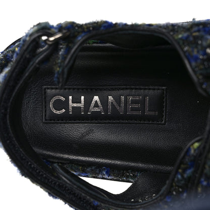 Chanel Iridescent Tweed Velcro Dad Sandals 37 Navy Blue Multicolor 7 of 9