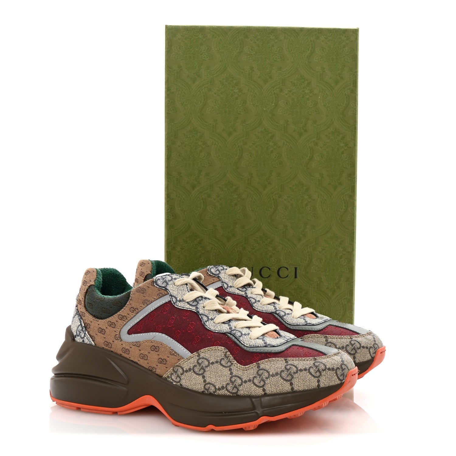Gucci GG Supreme Monogram Mix Monogram Womens Rhyton Sneakers 39.5 Bordeaux Beige Ebony 9 of 9