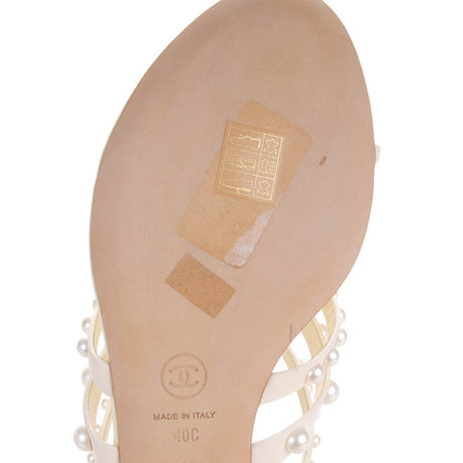 Chanel Lambskin Pearl Sandals 40 White 9 of 10