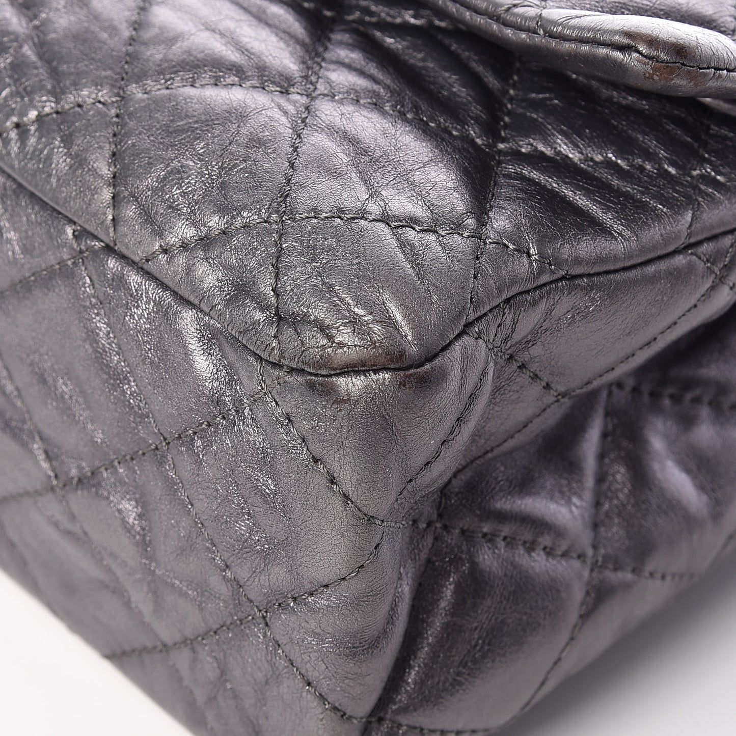 Metallic Aged Calfskin Quilted 2.55 Reissue 227 Flap Dark Silver