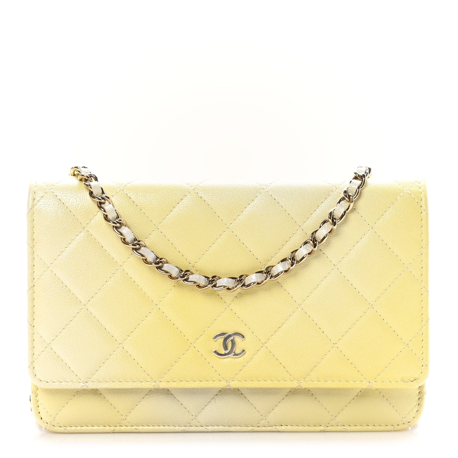 Chanel Cloudy Pearly Goatskin Quilted Wallet on Chain WOC Light Yellow 1 of 12