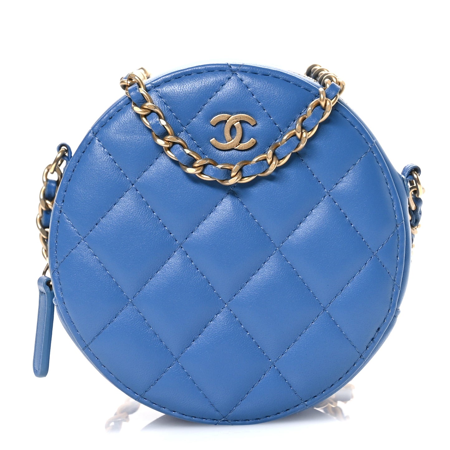 Lambskin Round Clutch With Chain Blue
