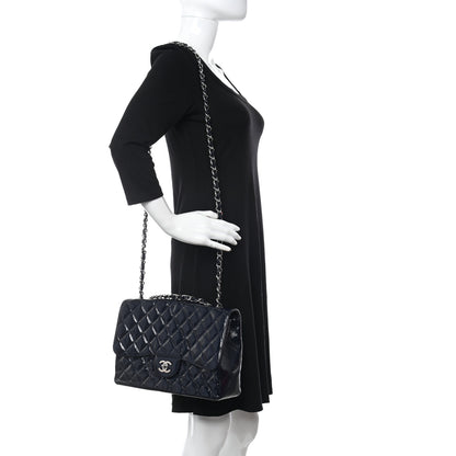 Chanel Crinkled Patent Quilted Jumbo Single Flap Dark Navy 2 of 10