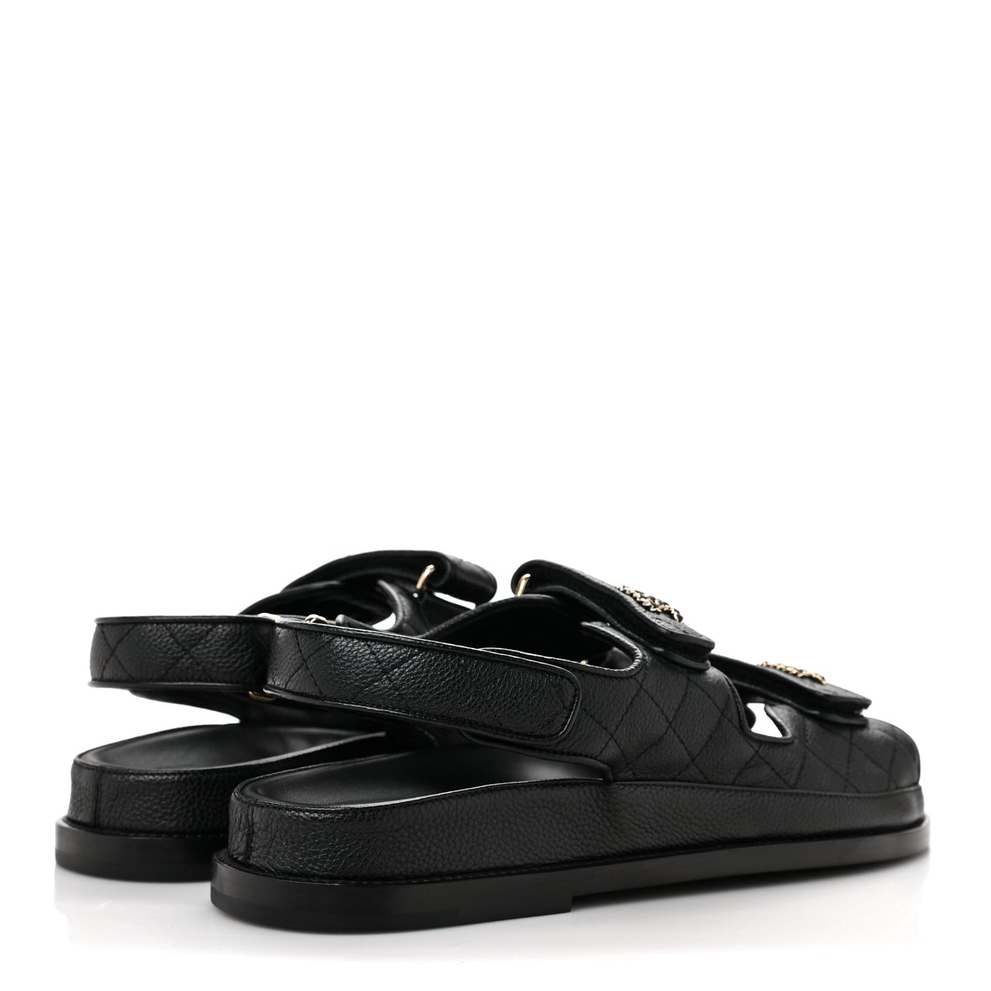 Grained Calfskin Velcro Dad Sandals 39 Black