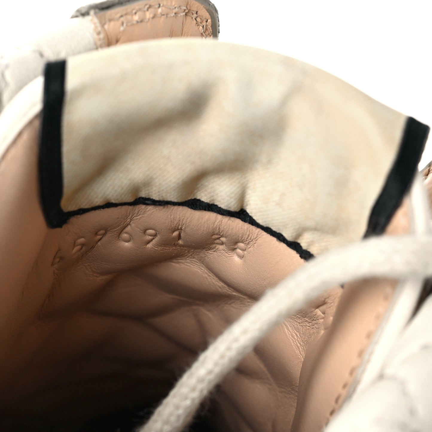 Calfskin GG Supreme Monogram Nappa Quilted Lace Up Ankle Boots 38 Mystic White Beige