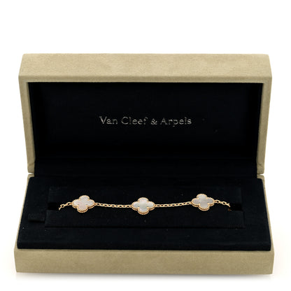 Van Cleef & Arpels 18K Yellow Gold Mother of Pearl 5 Motifs Vintage Alhambra Bracelet 4 of 4