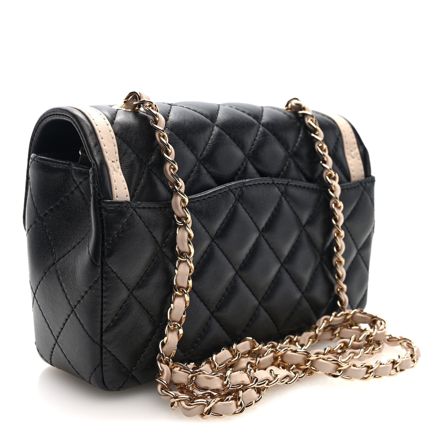 Chanel Shiny Lambskin Quilted Half Mini Flap Black Beige 3 of 10
