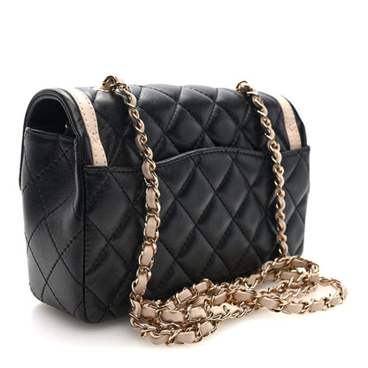 Chanel Shiny Lambskin Quilted Half Mini Flap Black Beige 3 of 10