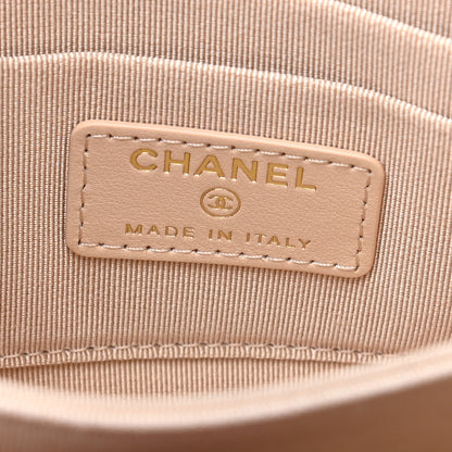 Chanel Shiny Goatskin Quilted Chanel 19 Small Pouch With Handle Beige 6 of 7