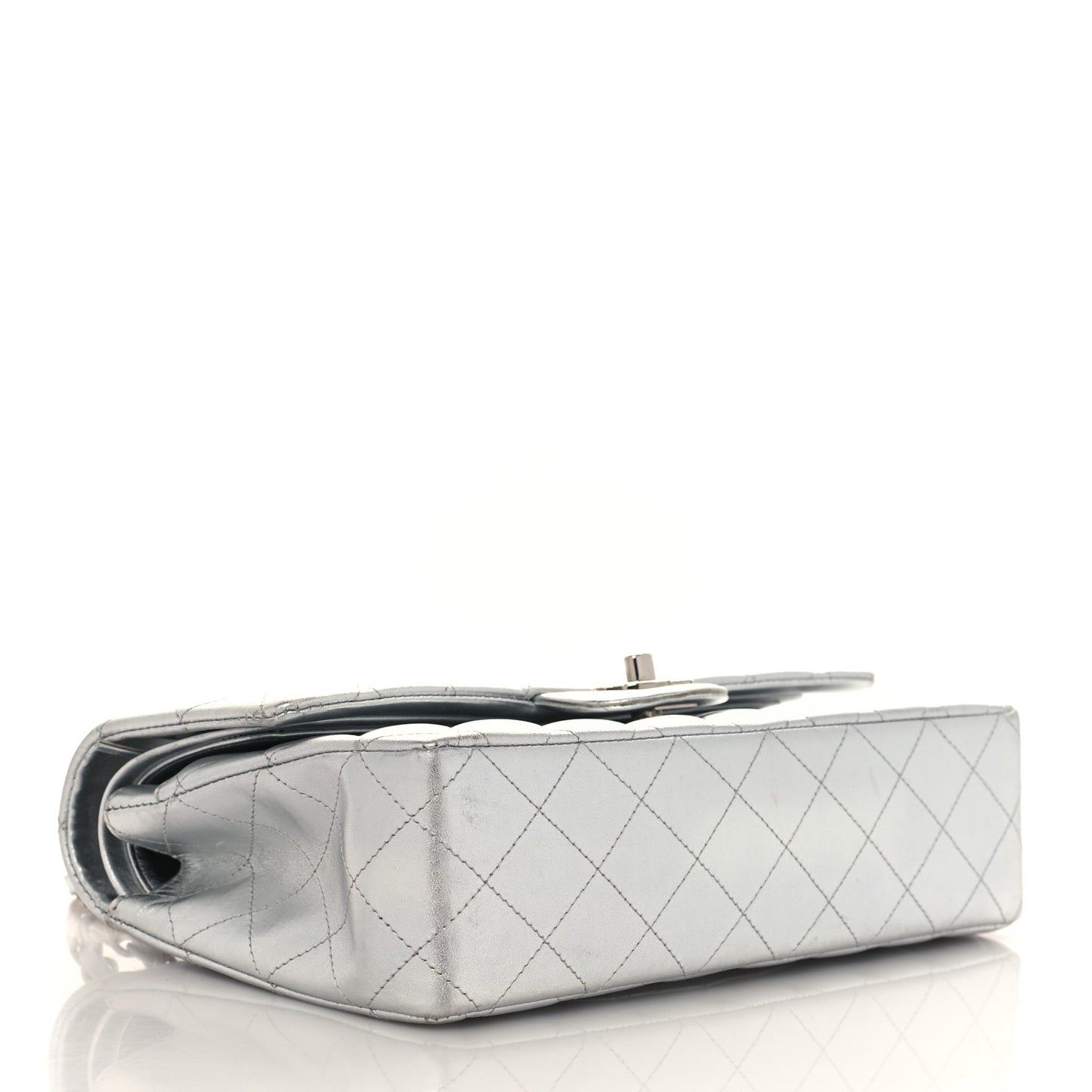 Metallic Lambskin Quilted Medium Double Flap Silver