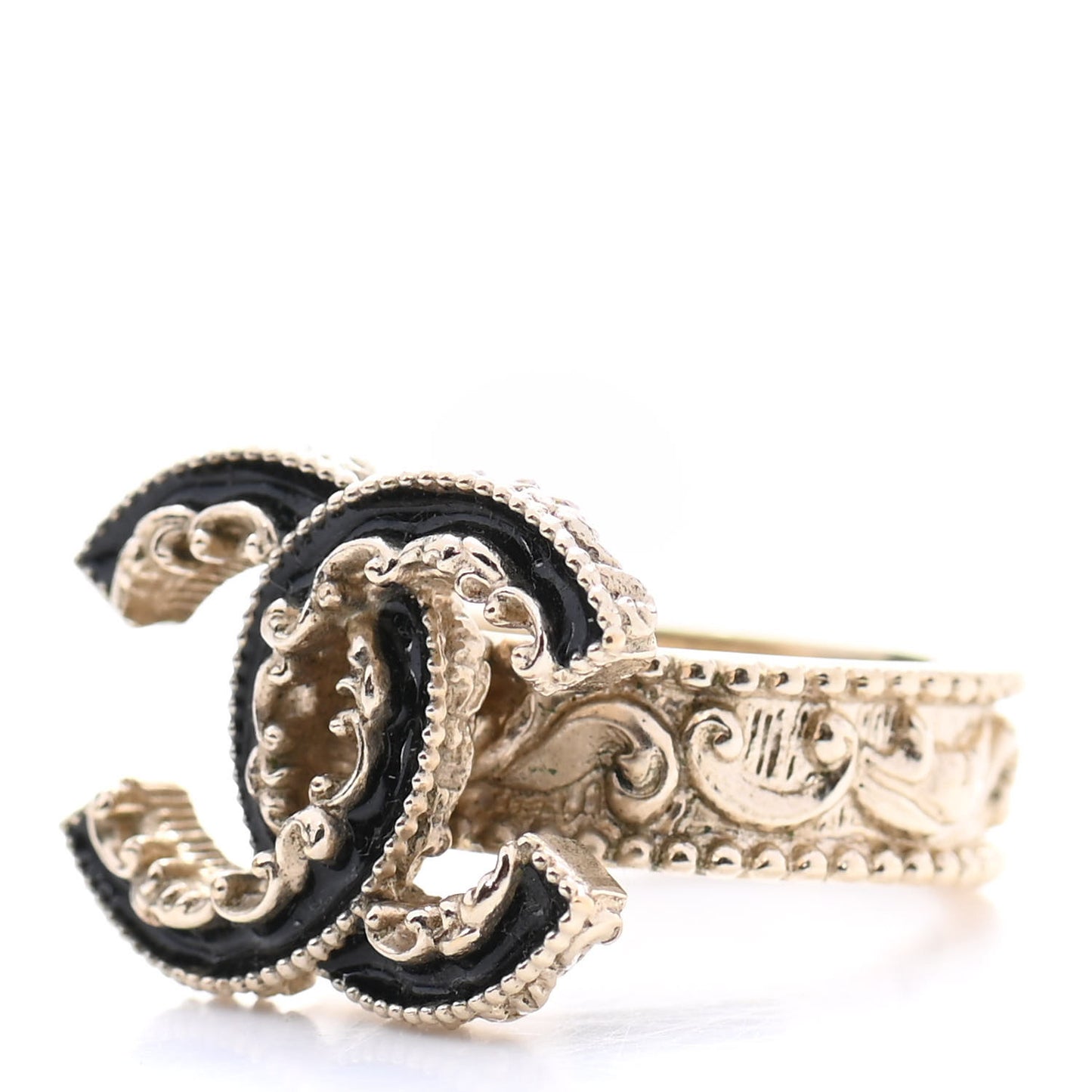 Enamel CC Baroque Ring 6 Black Gold